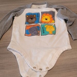 Garanimals White & Gray Long-Sleeve Animal Patch One-Piece